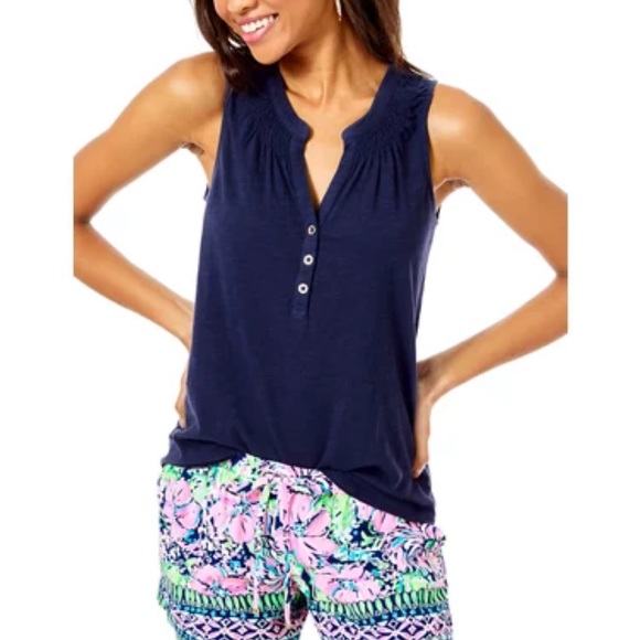 Lilly Pulitzer Tops - LILLY PULITZER bright navy Essie smocked tank top XS current style